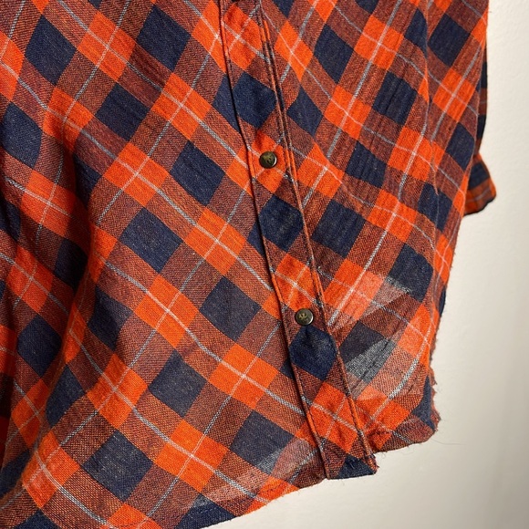 Free People orange and navy plaid button shirt M - Picture 3 of 9